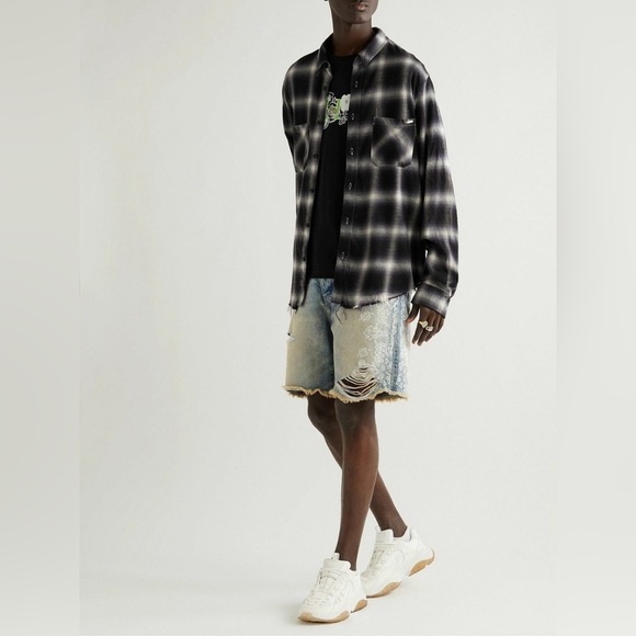 AMIRI - Straight-Leg Paisley-Print Distressed Denim Shorts - Blue Size 40 NWOT - Picture 14 of 16